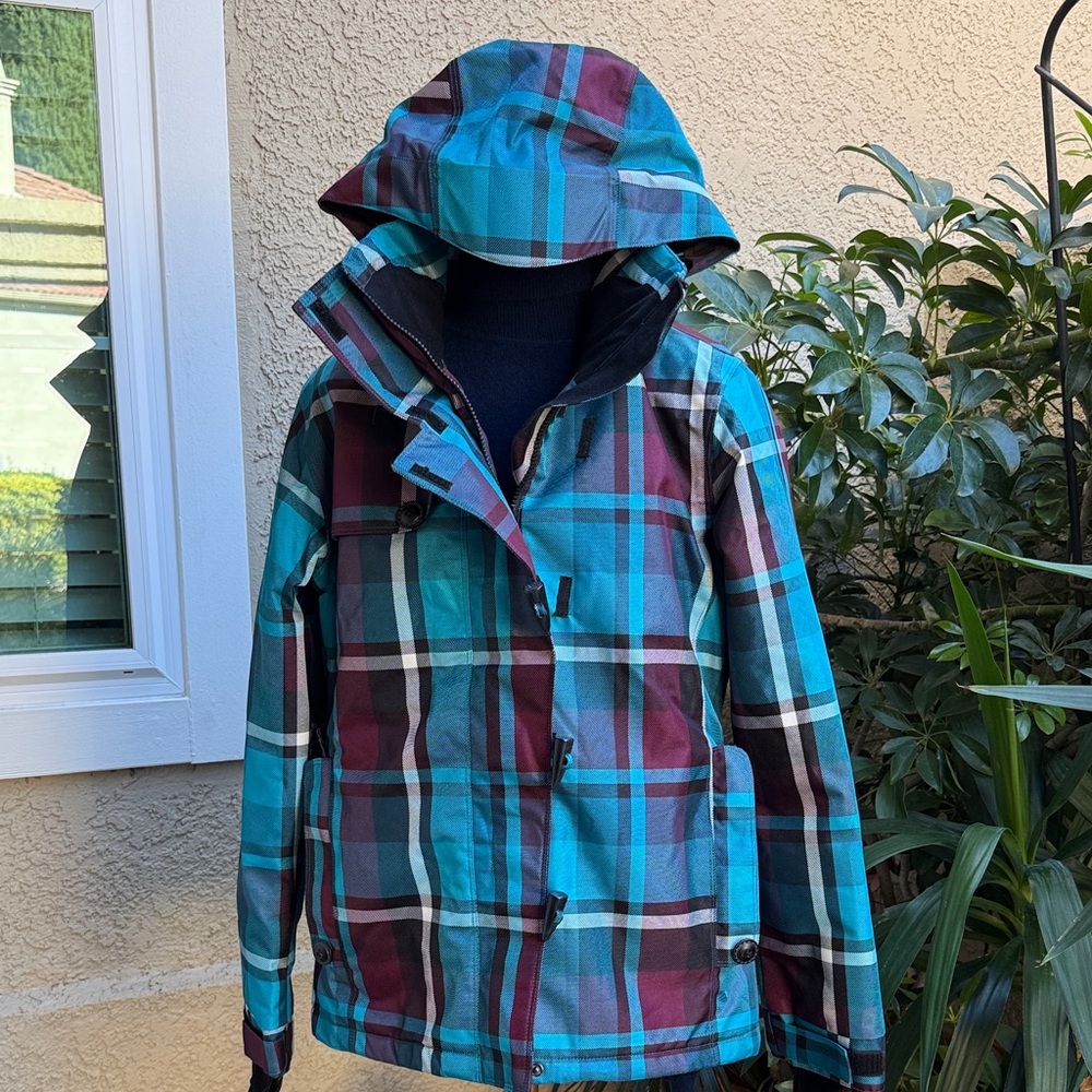 New Vintage Global Powder Room Snowboard/Ski Plaid Multicolored Jacket with Hood